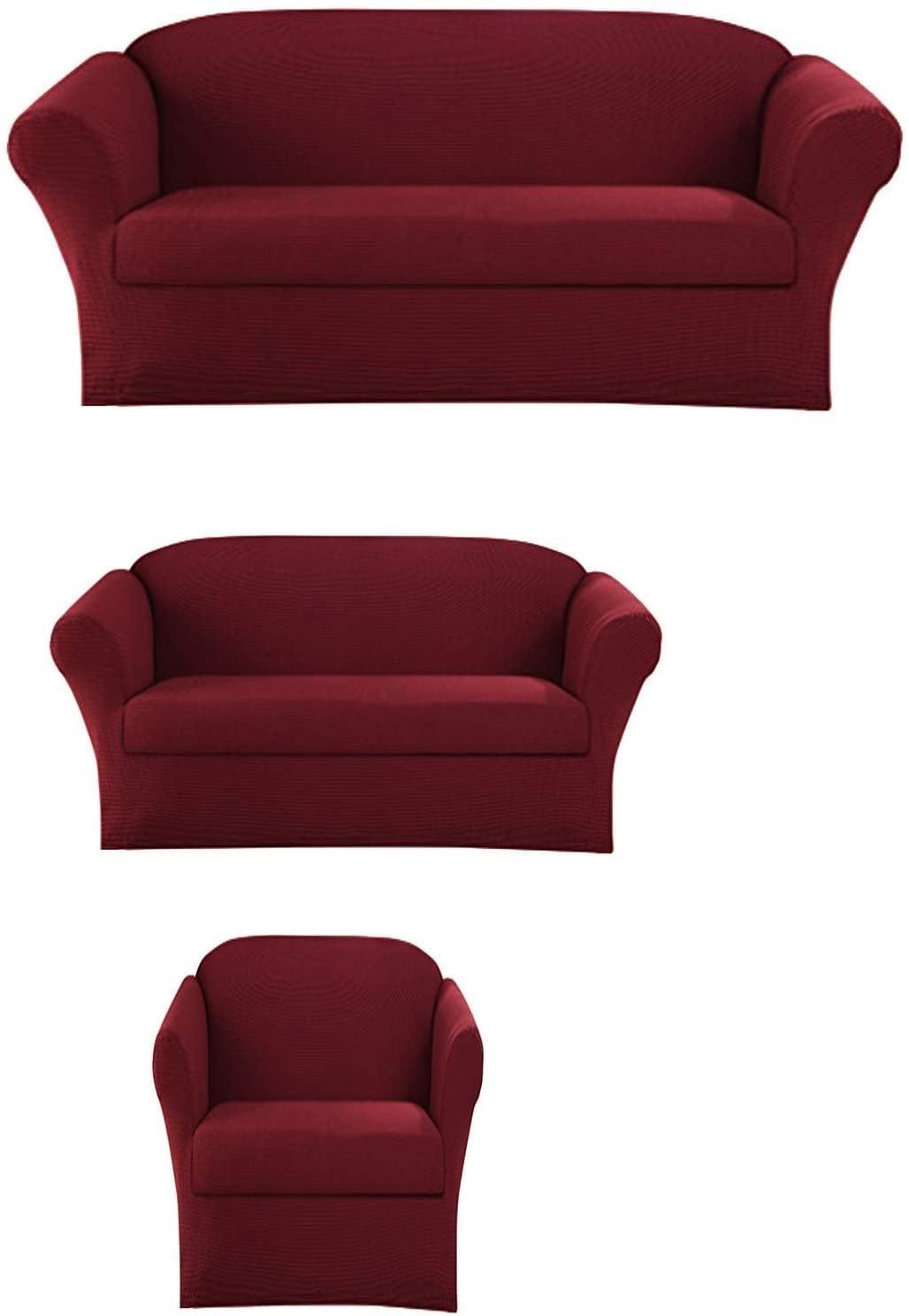 Burgundy Stretch 3-Piece Sofa, Loveseat, and Chair Slipcover Set