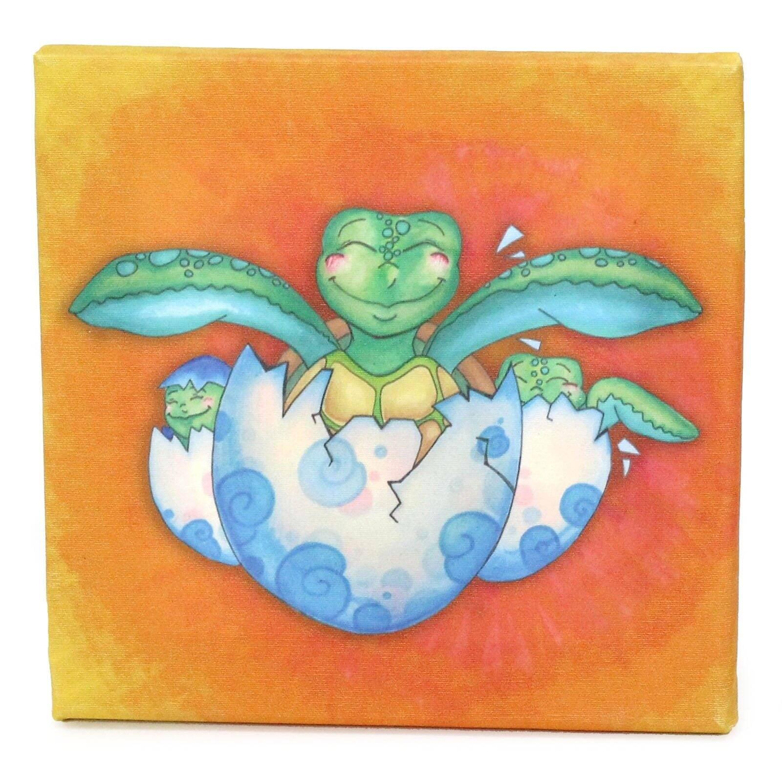 Children's Green Sea Turtle Hatching Canvas Wall Art