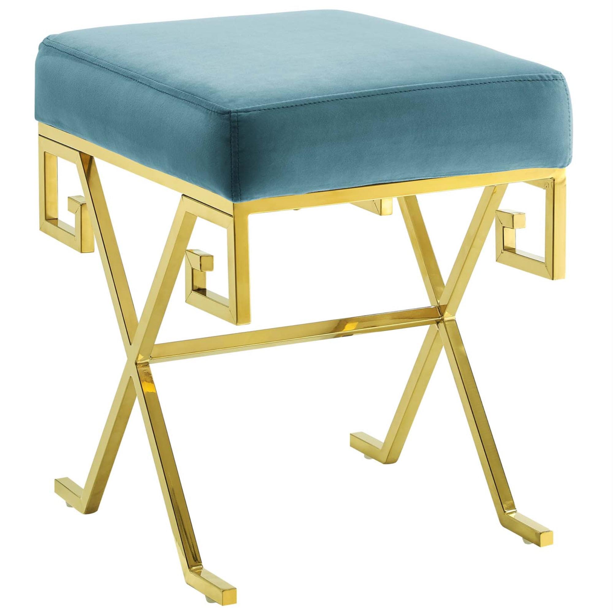 Twist 18.5'' Sea Blue Performance Velvet Accent Bench with Gold Base