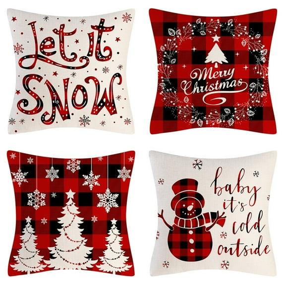 Christmas Decorations Soft Pillowcases 4 pieces 18"x18" Farmhouse Christmas Decorations Cushion Covers for Home Couch Bedroom Bed