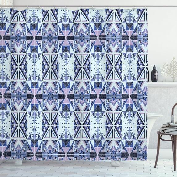 East Urban Home East Urban Home Ethnic Shower Curtain Geometric Inspired Forms Pale Blue Mauve