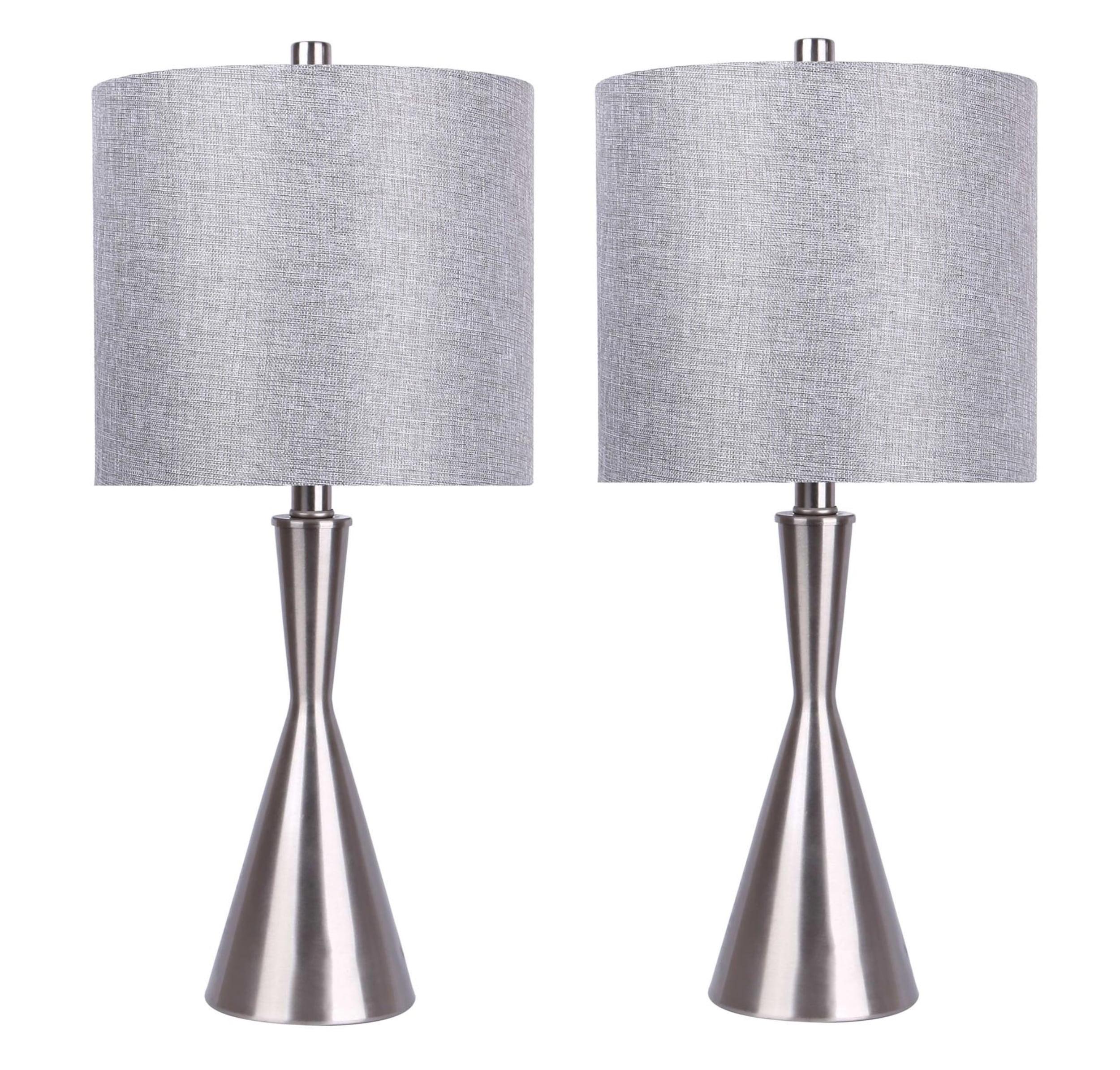 Gemma 23" Brushed Nickel Table Lamps with Grey Linen Shades, Set of 2