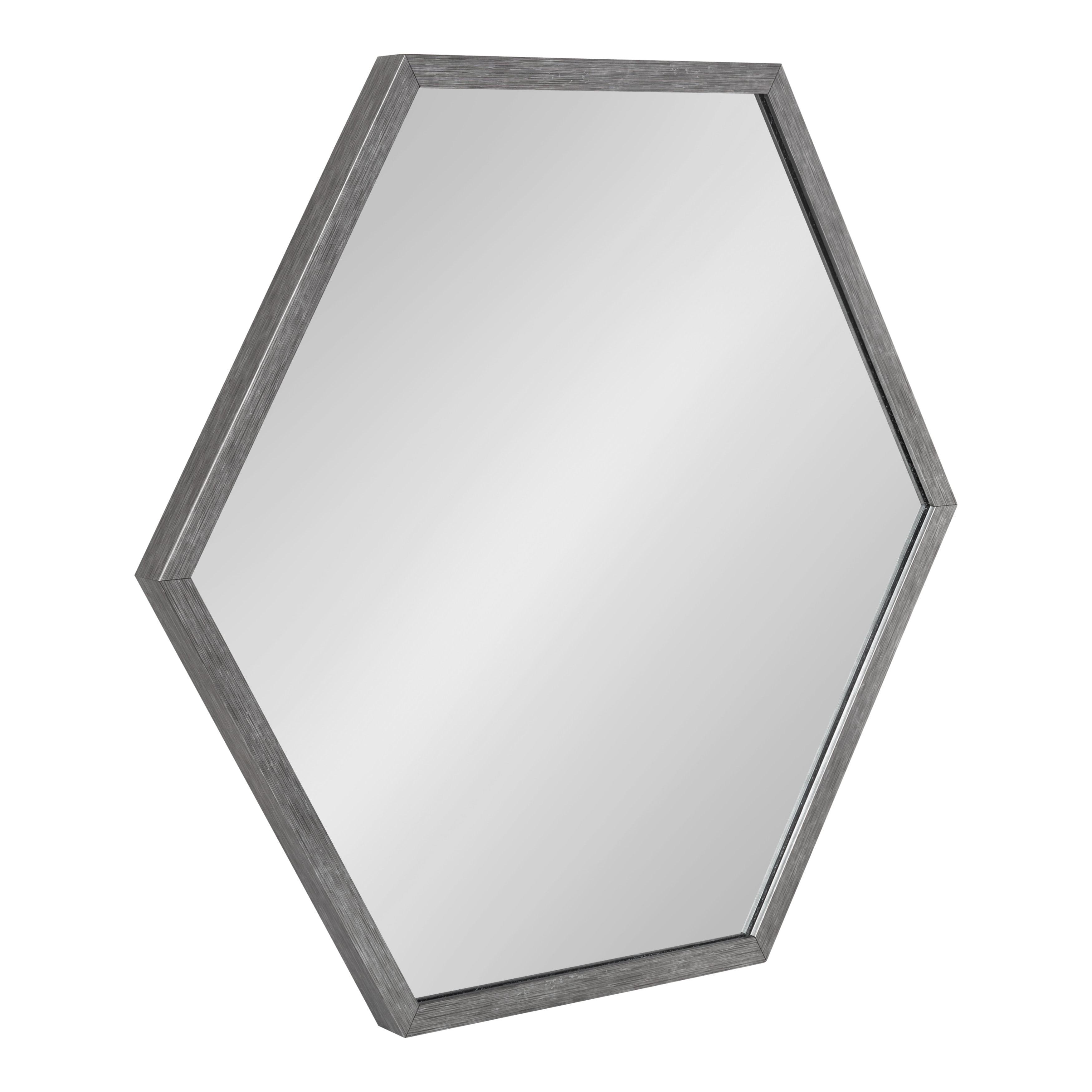 Kate and Laurel Laverty Modern Hexagon Framed Mirror, 24 x 26, Dark Silver, Geometric Wall Decor