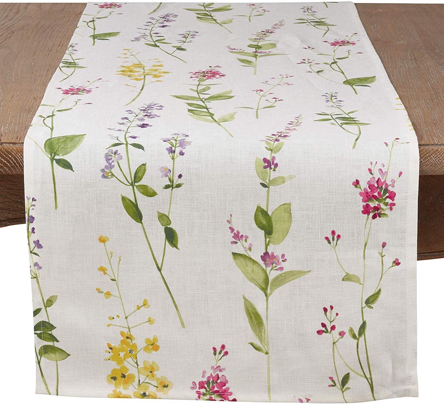 Saro Lifestyle Watercolor Floral Design Table Runner