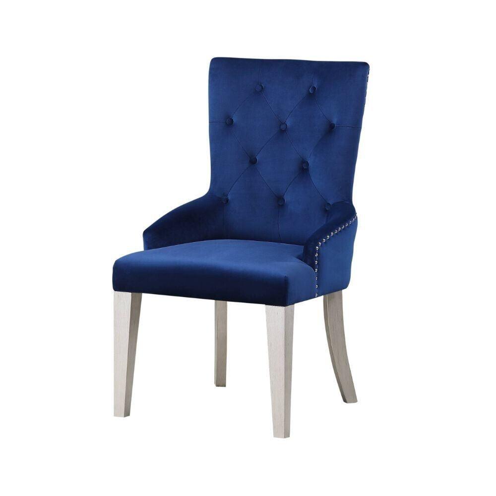 High Back Blue Upholstered Parsons Side Chair with Wood Frame