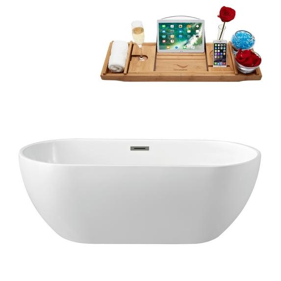 Streamline Bath 59" Streamline Freestanding Soaking Acrylic Bathtub With Drain and Bamboo Tray N1241BGM