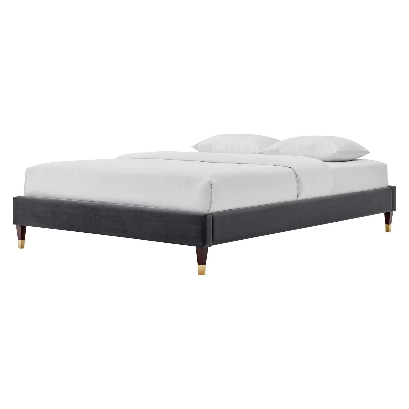 Modway Harlow Queen Performance Velvet Platform Bed Frame in Charcoal