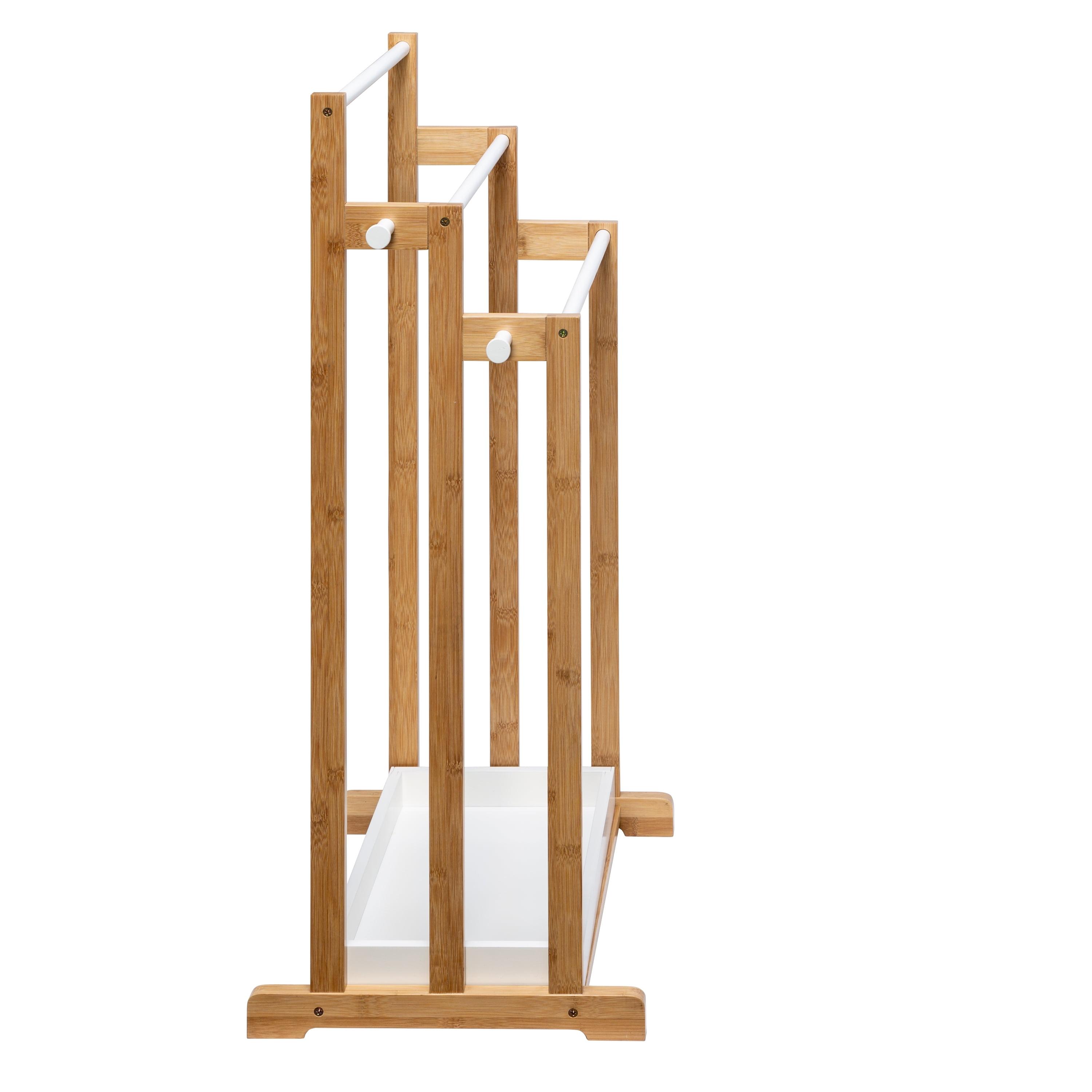 Compact 3-Tier White & Bamboo Bathroom Towel Rack