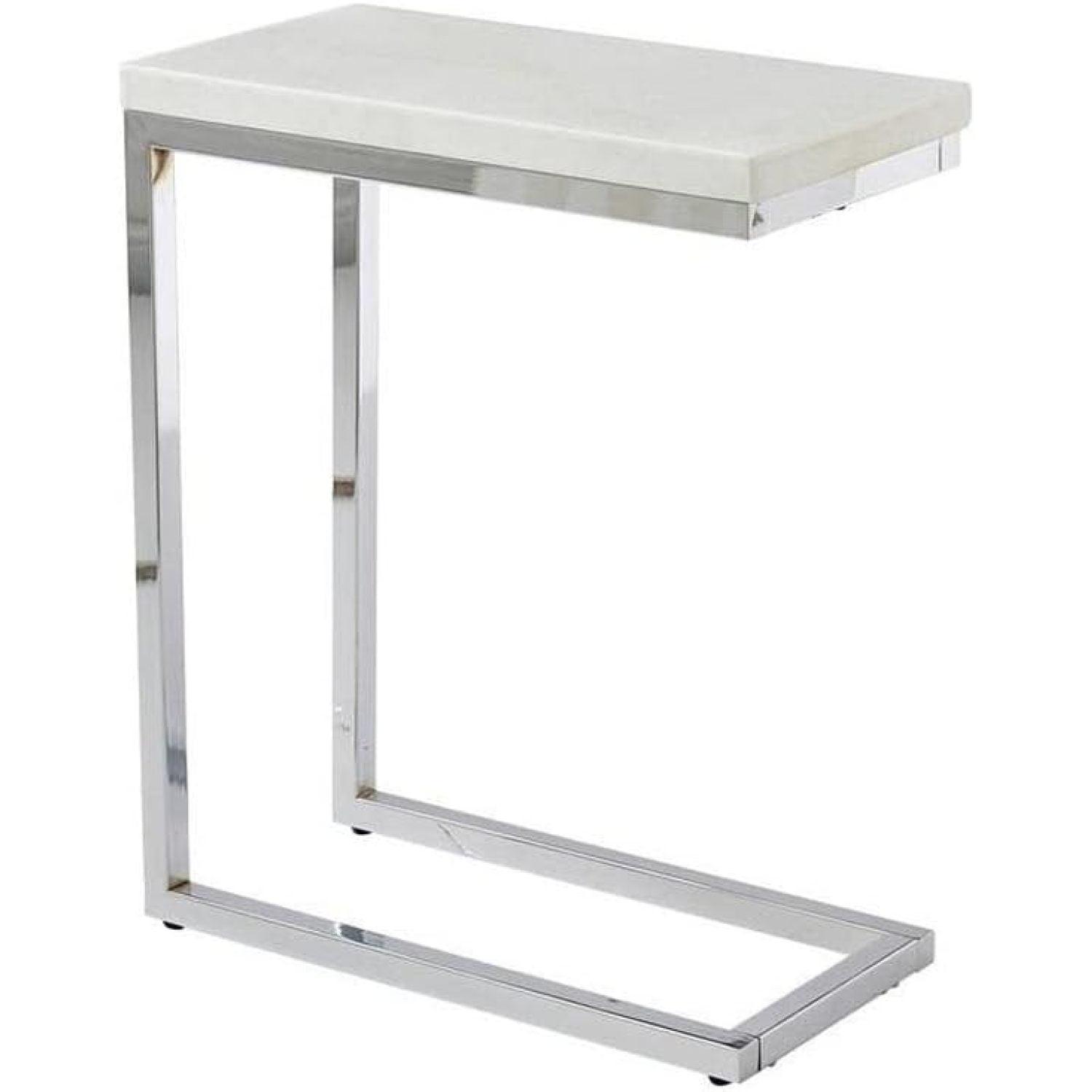 Echo White Marble and Chrome Rectangular Chairside Table