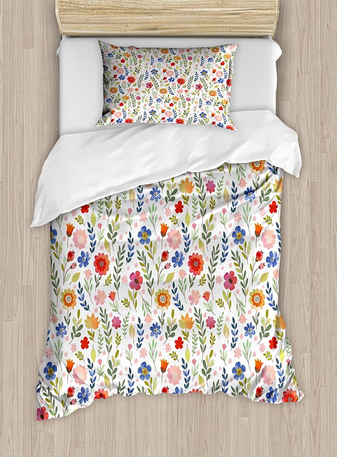 Twin Multicolor Floral Botanical Duvet Cover Set