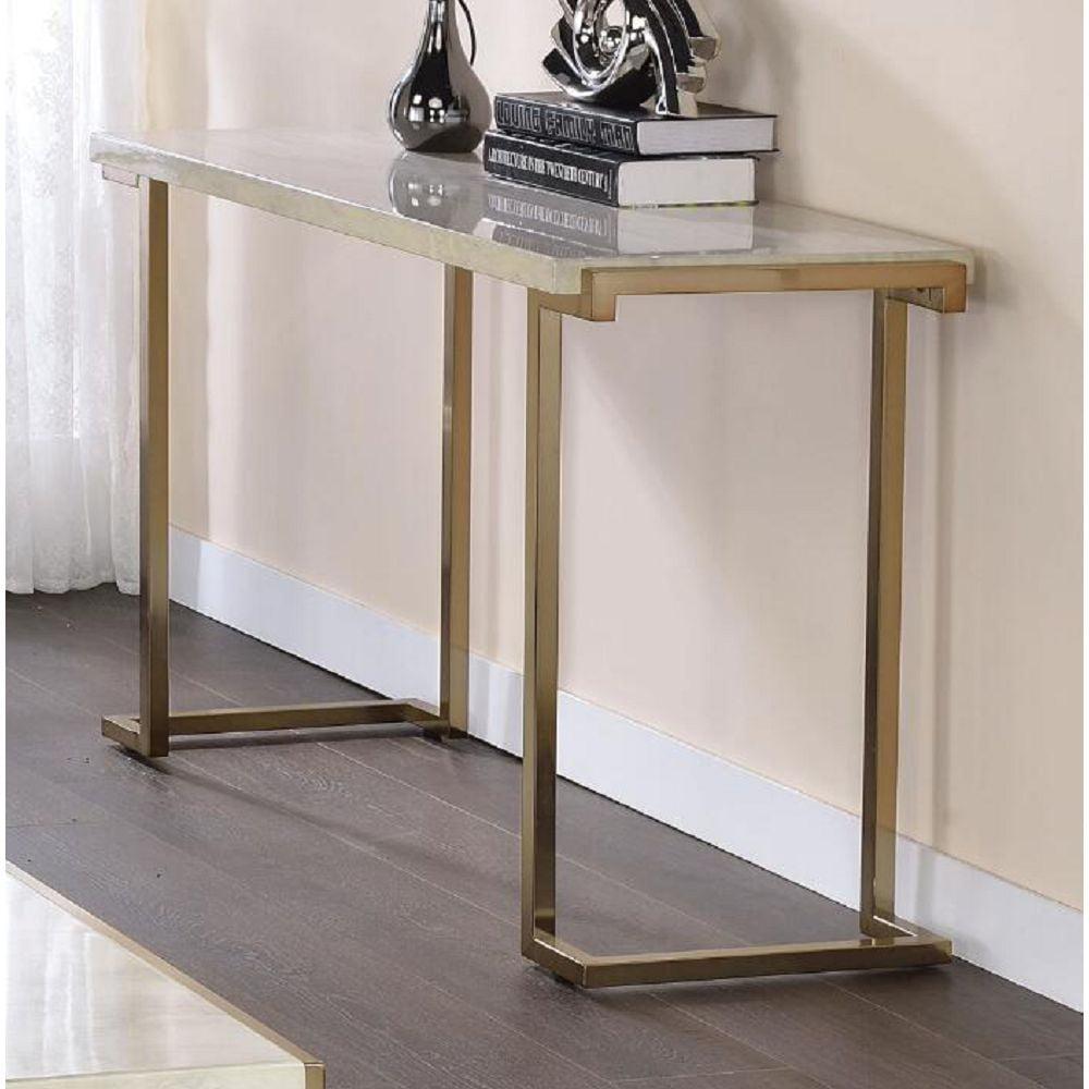 Champagne Finish Faux Marble & Metal Sofa Table 44"