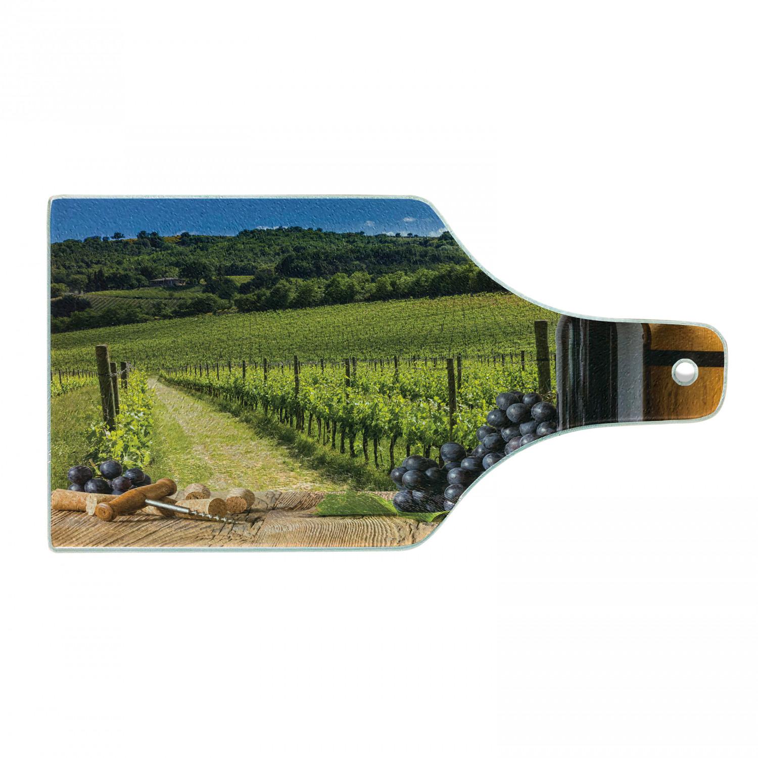 Ambesonne Ambesonne Italian Tempered Glass Cutting Board Vineyard Tuscany Grape Green Blue Brown