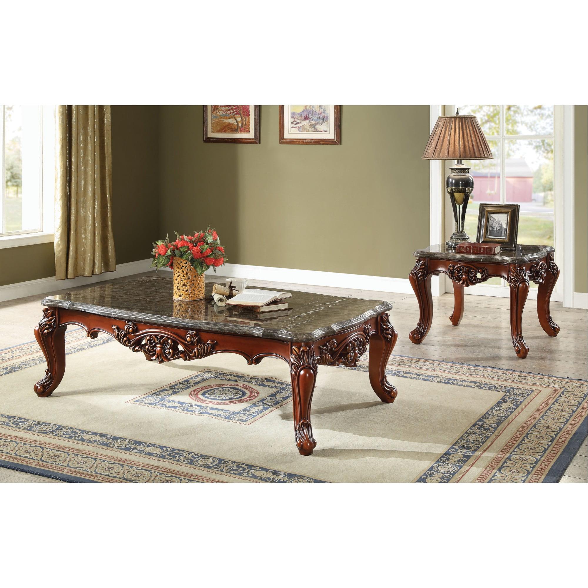 Eustoma Dark Brown Marble and Walnut Rectangular Coffee Table