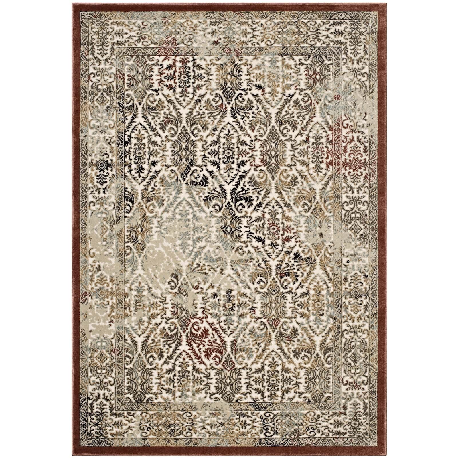 Modway Hester Ornate Turkish Vintage Area Rug in Tan and Walnut Brown