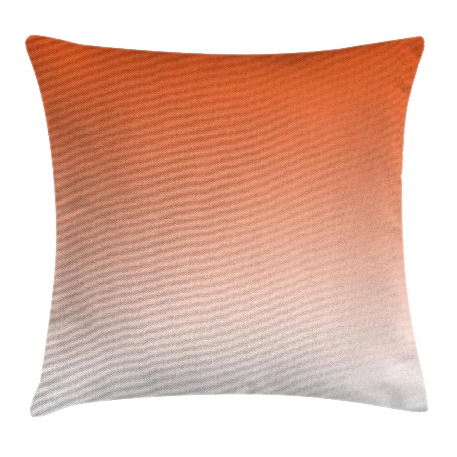 Sunset Ombre Orange and White Polyester Square Throw Pillow