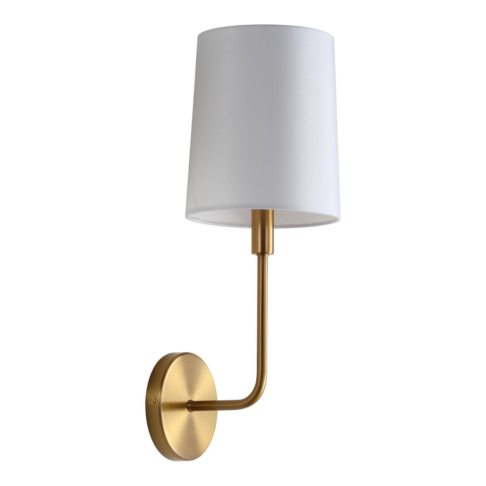 Contemporary Brass Gold Wall Sconce with Off-White Cotton Shade