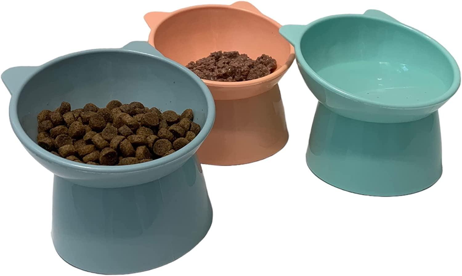 Elevated Tilted Cat Food Bowls Set in Multicolor Plastic