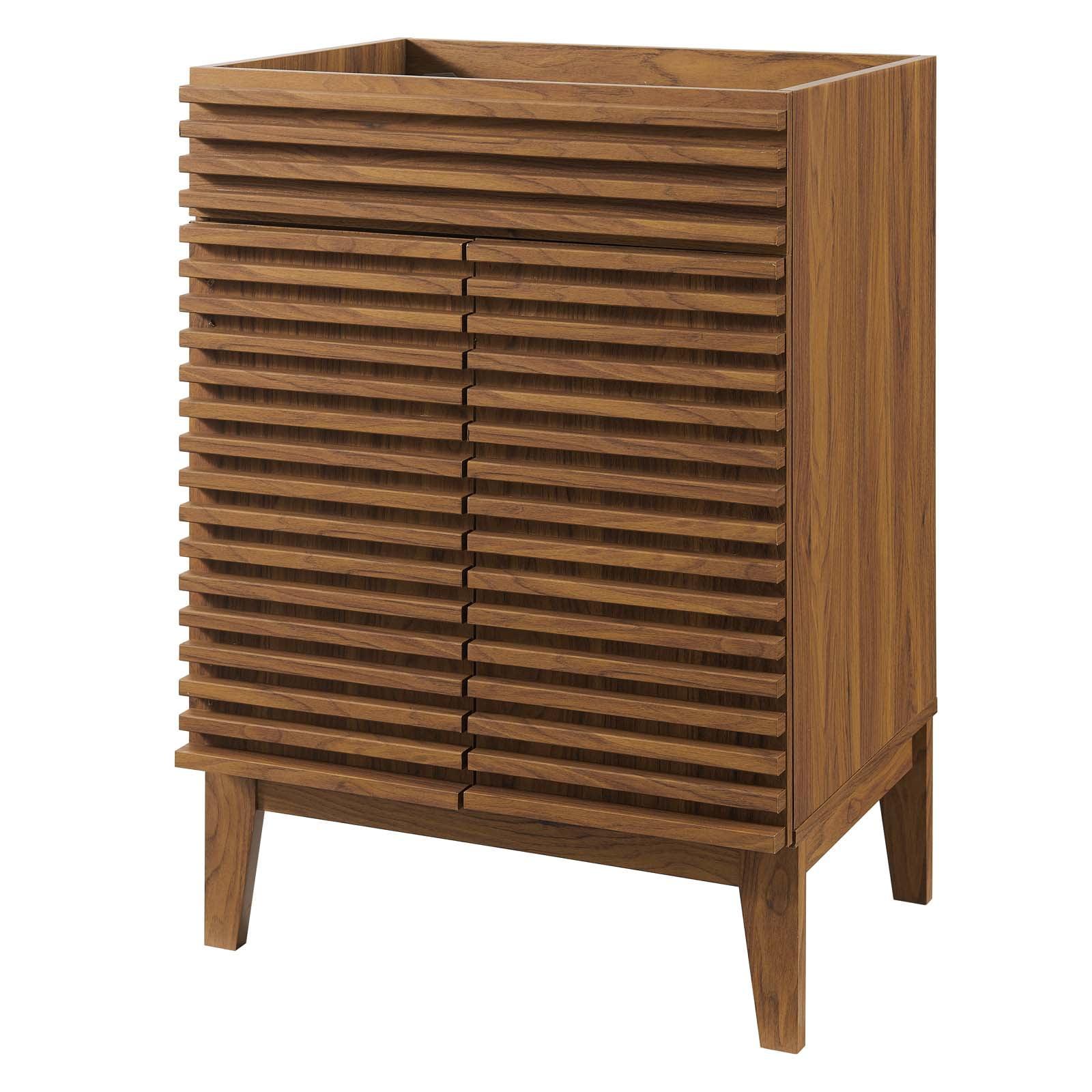 Mid-Century Modern Render 24" Walnut Grain Bathroom Vanity Cabinet