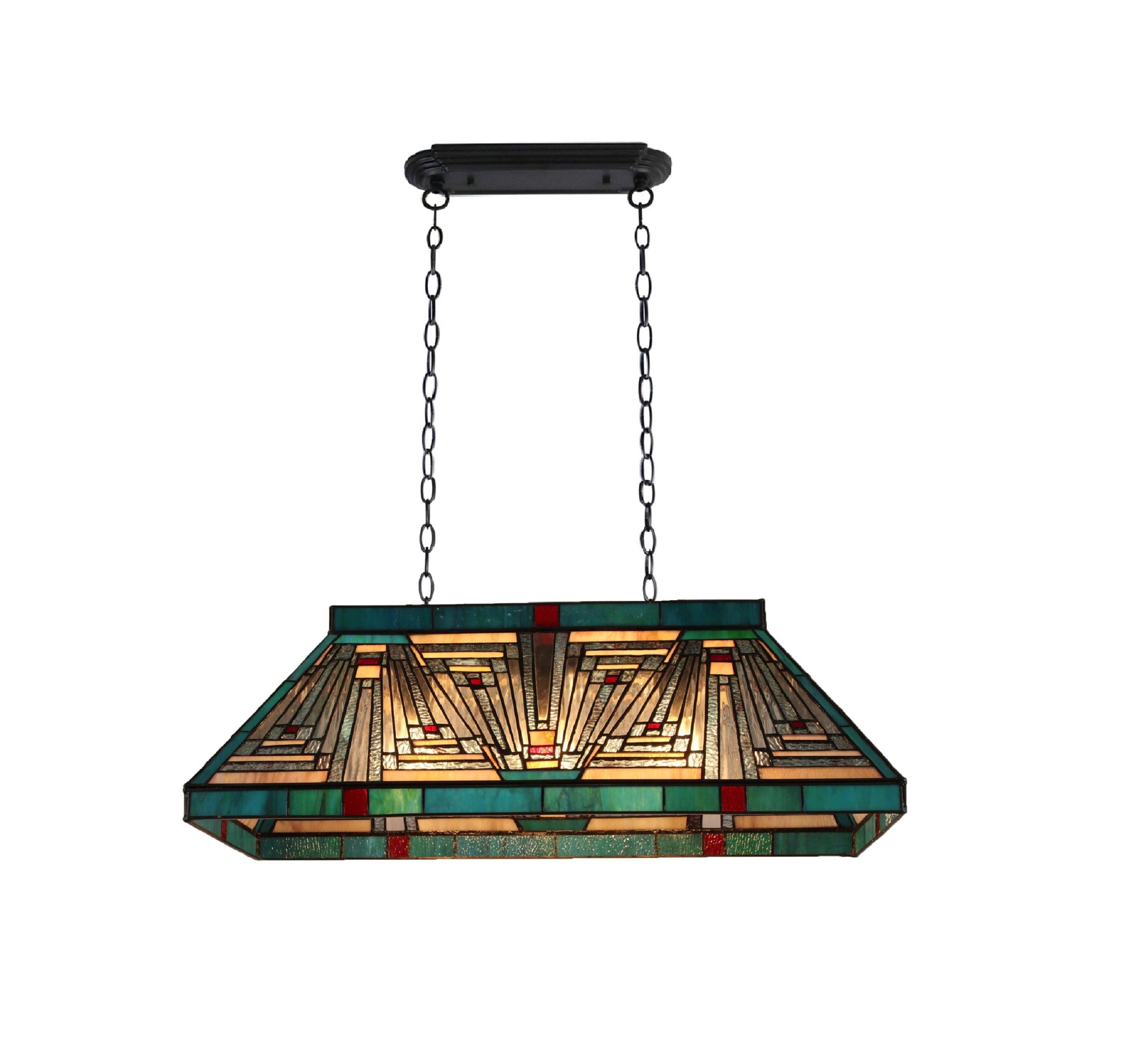 Mission Tiffany-Style Bronze 3-Light 29" Island Pendant