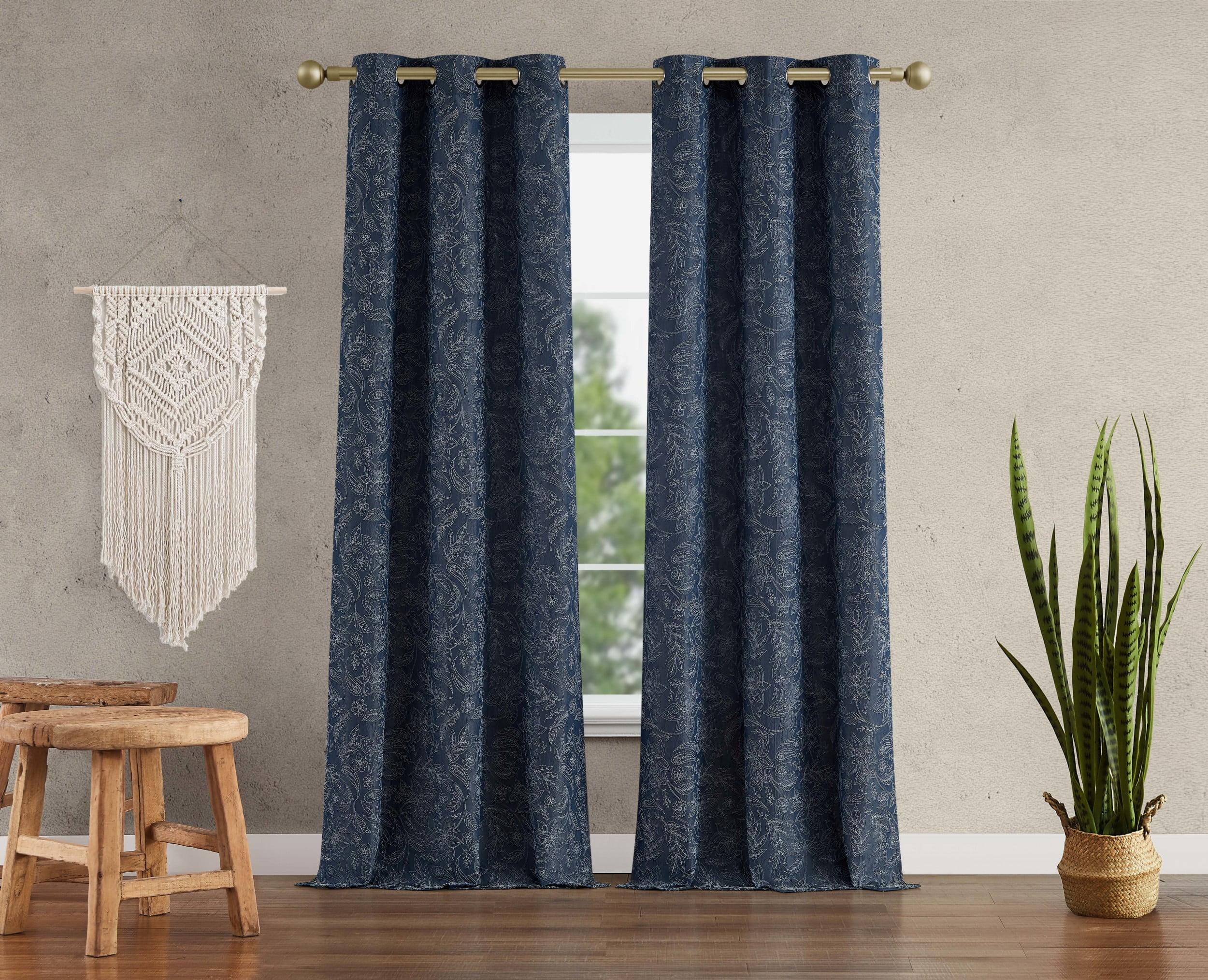 Navy Paisley Thermal Blackout Grommet Curtains, 38" x 96", Set of 4