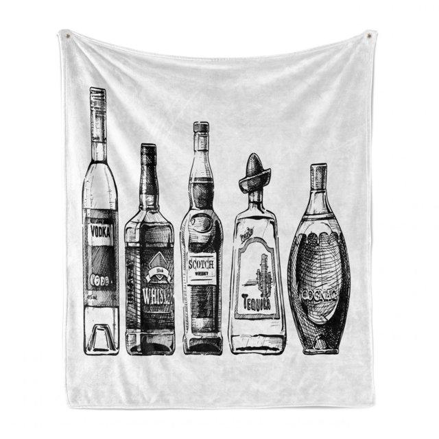 Ambesonne Ambesonne Alcohol Fleece Throw Blanket Ink Drawing Beverages Black and White