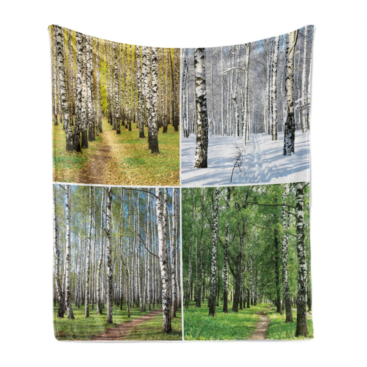 Ambesonne Green and White Forest Fleece Throw Blanket 50" x 70"