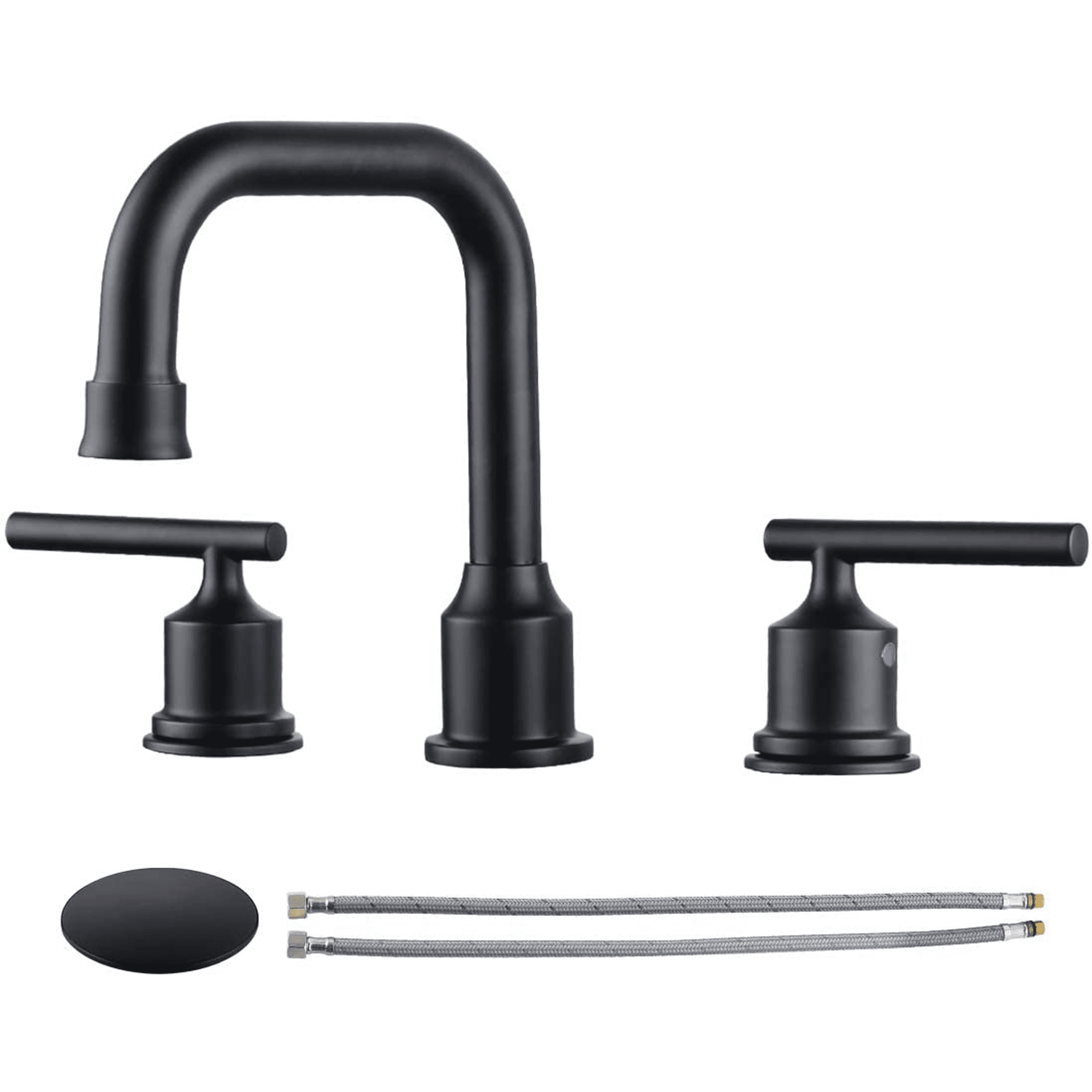 Matte Black Modern Widespread Bathroom Faucet with Pop-Up Drain