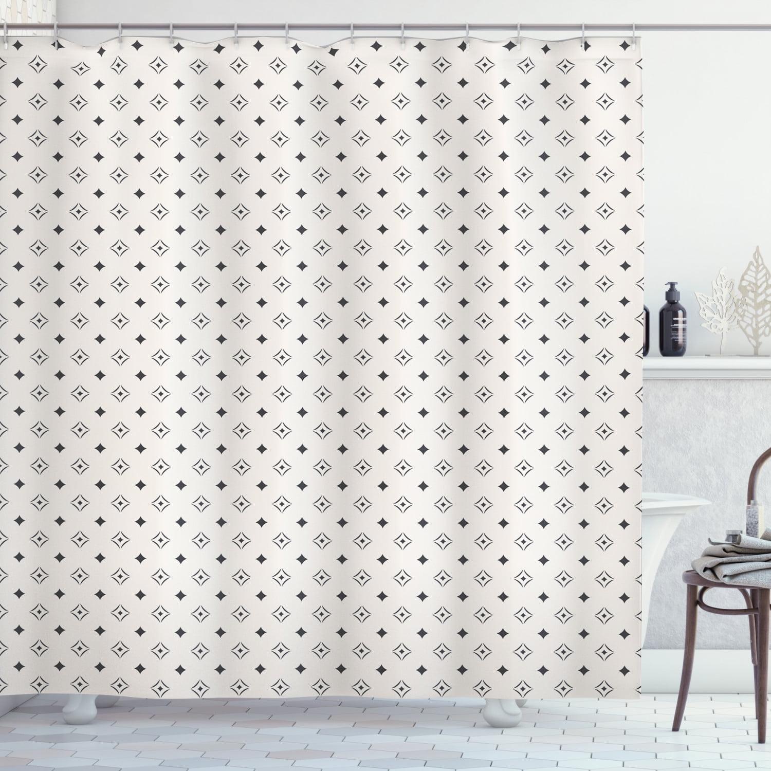 Charcoal Beige Geometric Polyester Shower Curtain with Hooks