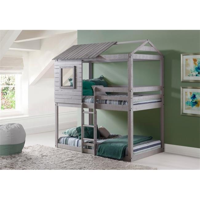 Donco Kids Deer Blind Twin Over Twin Rustic Grey House Bunkbed