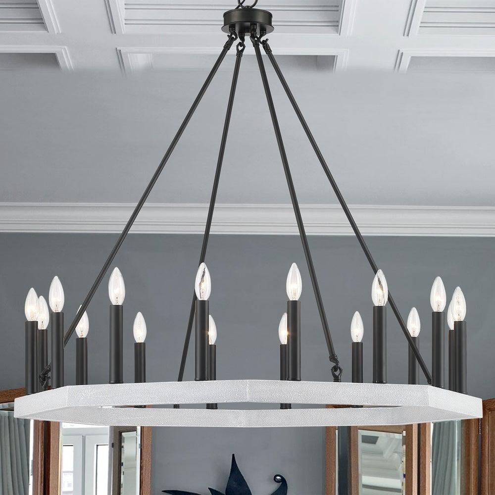 Octagonal Farmhouse Vintage 16-Light Wagon Wheel Chandelier in Classic Black