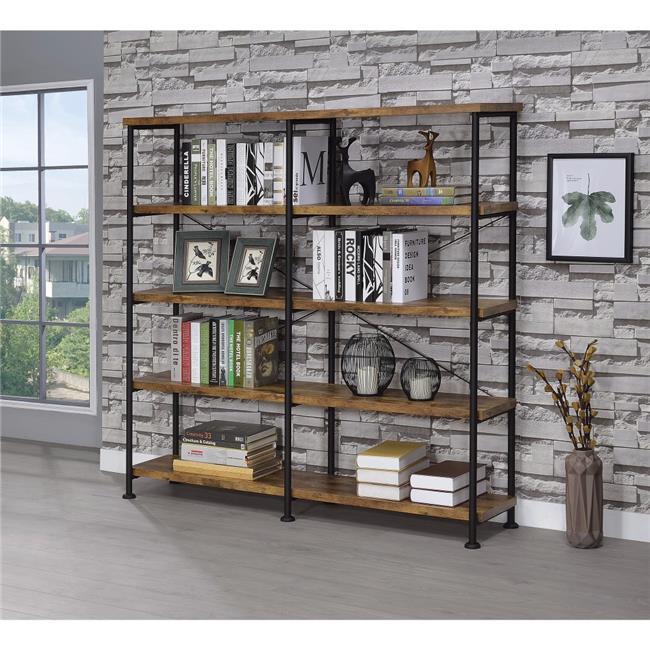 Vintage Industrial Nutmeg Brown Wood & Metal 4-Tier Bookshelf