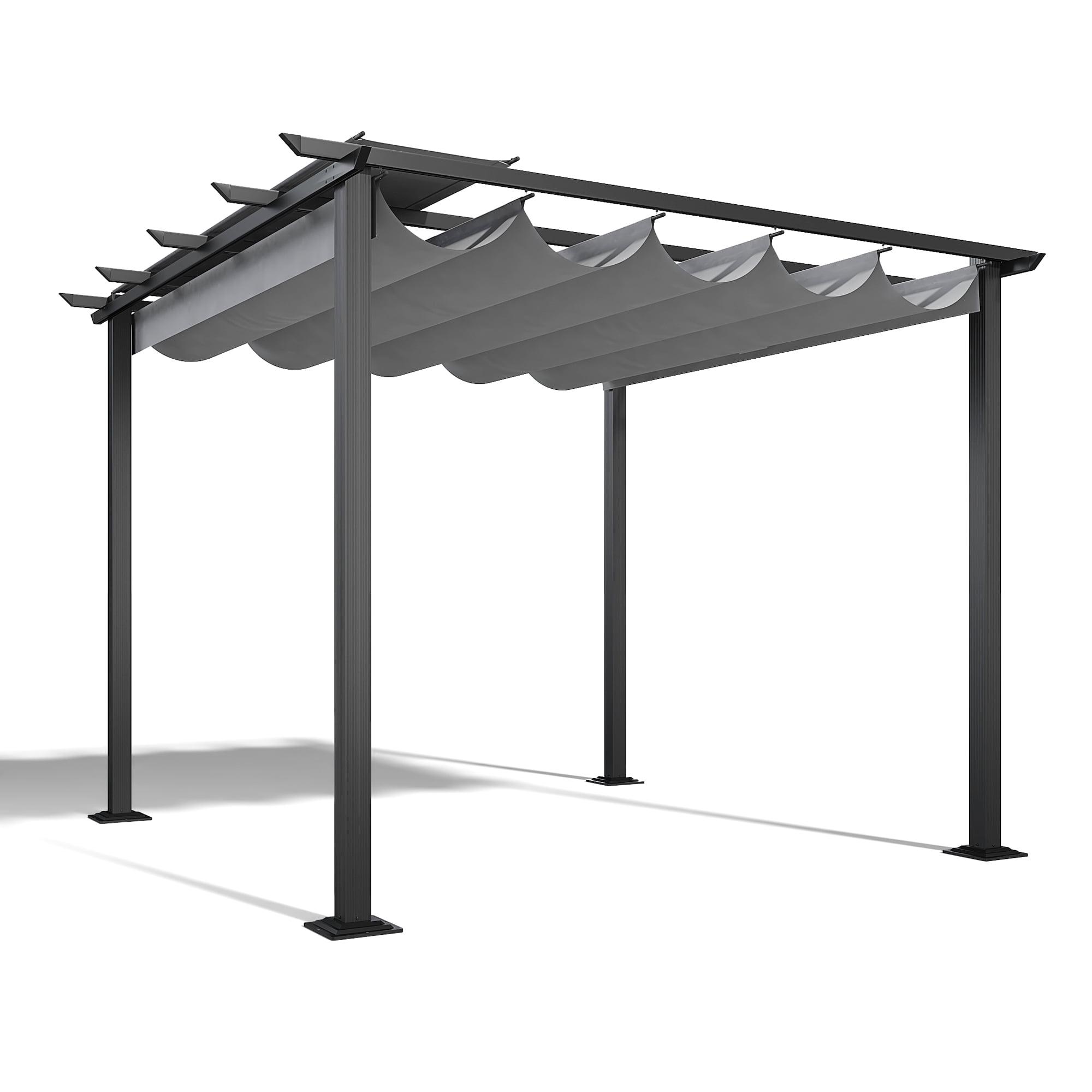 10 ft. x 10 ft. Gray Metal Patio Pergola with Retractable Canopy