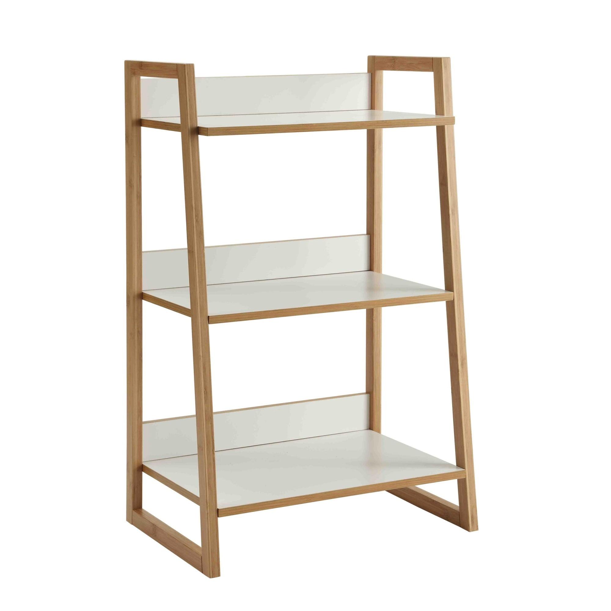 Oslo Sundance White and Natural Bamboo 3-Tier Bookshelf