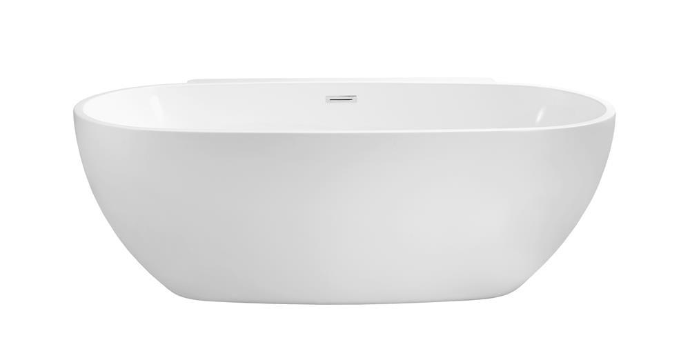 59" Streamline Freestanding Soaking Acrylic Bathtub With Drain and Bamboo Tray