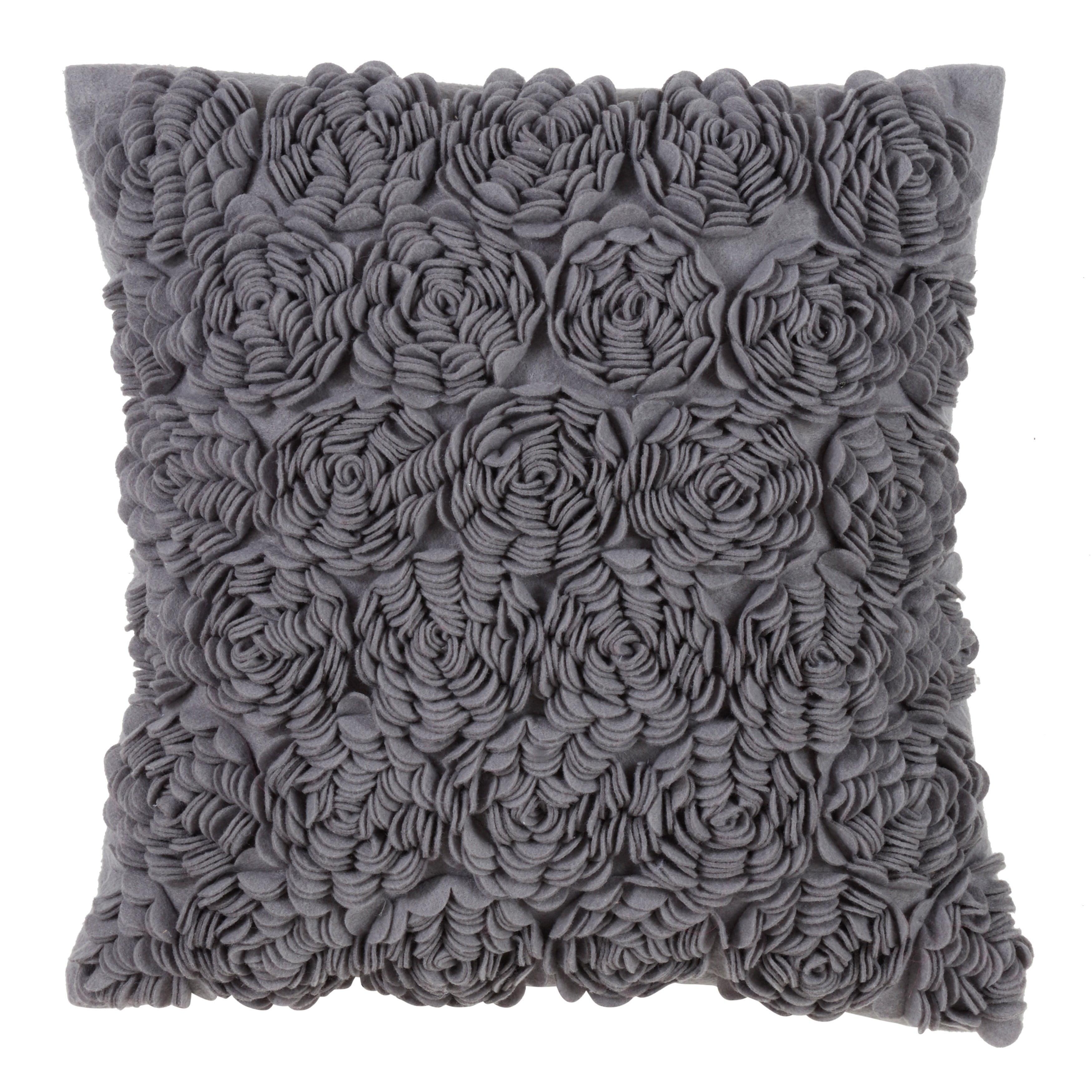 Slate Floral Felt Square Throw Pillow 17"