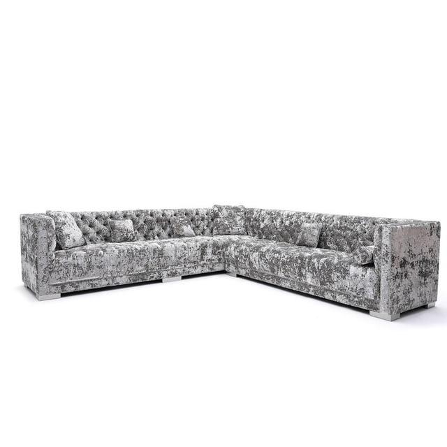 Modern Grey Crushed Velvet Sectional Sofa VIG Divani Casa Fredrick