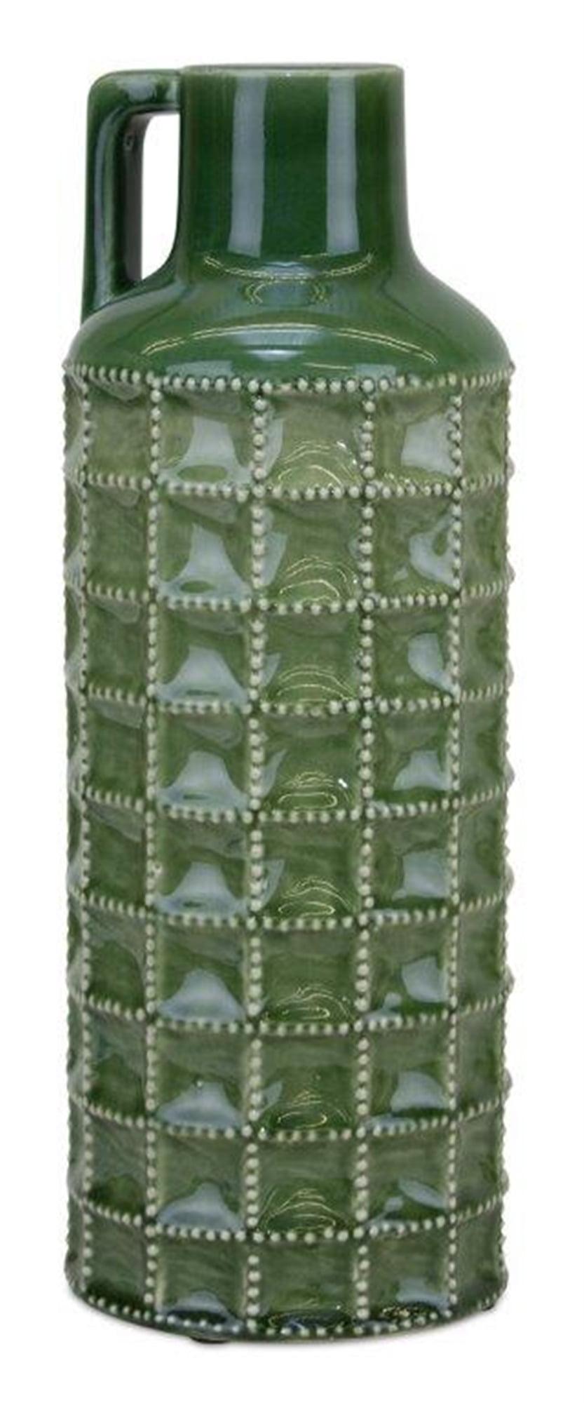 Green & White Terra Cotta Decorative Bottle, 6"W x 15.5"H