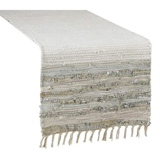 Saro Lifestyle Striped Leather Chindi Table Runner