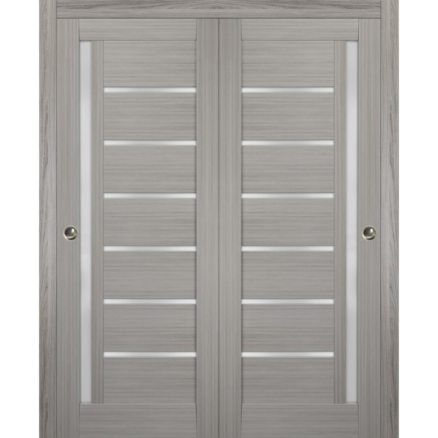 Quadro Frosted Glass Paneled Manufactured Wood Sliding Closet Gray Doors