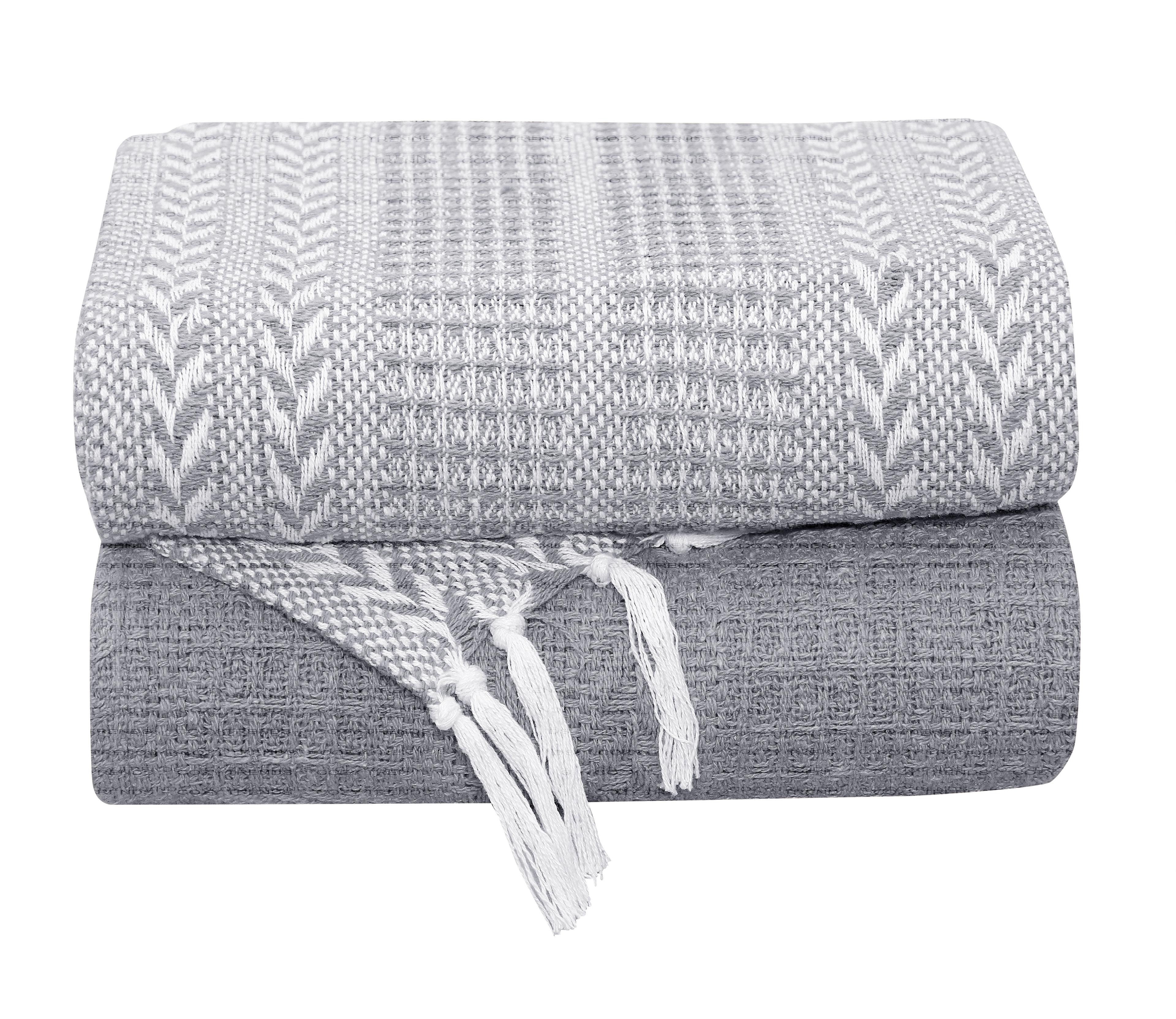 Luxurious Hand Woven Cozy Warm Combed Cotton All Season Indoor Outdoor Light Weight Fade Resistant Couch Chair Bed Throw Blankets Batik 50x60 Inch Set of 5