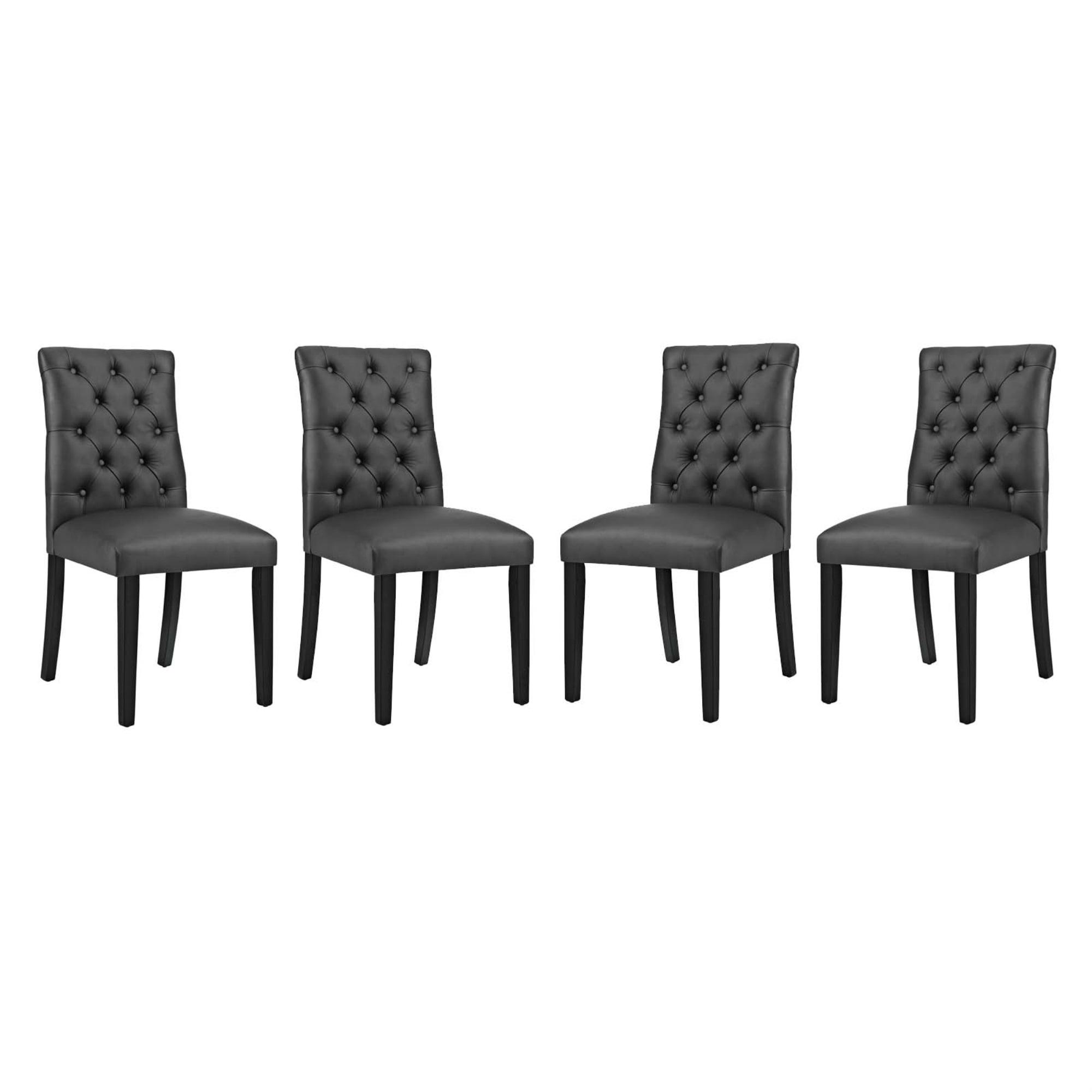 Elegant Curvy Black Faux Leather Dining Chair with Tufted Back