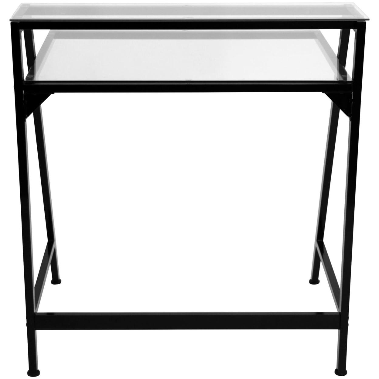 Compact Black Metal 2-Tier Desk with Tempered Glass Hutch