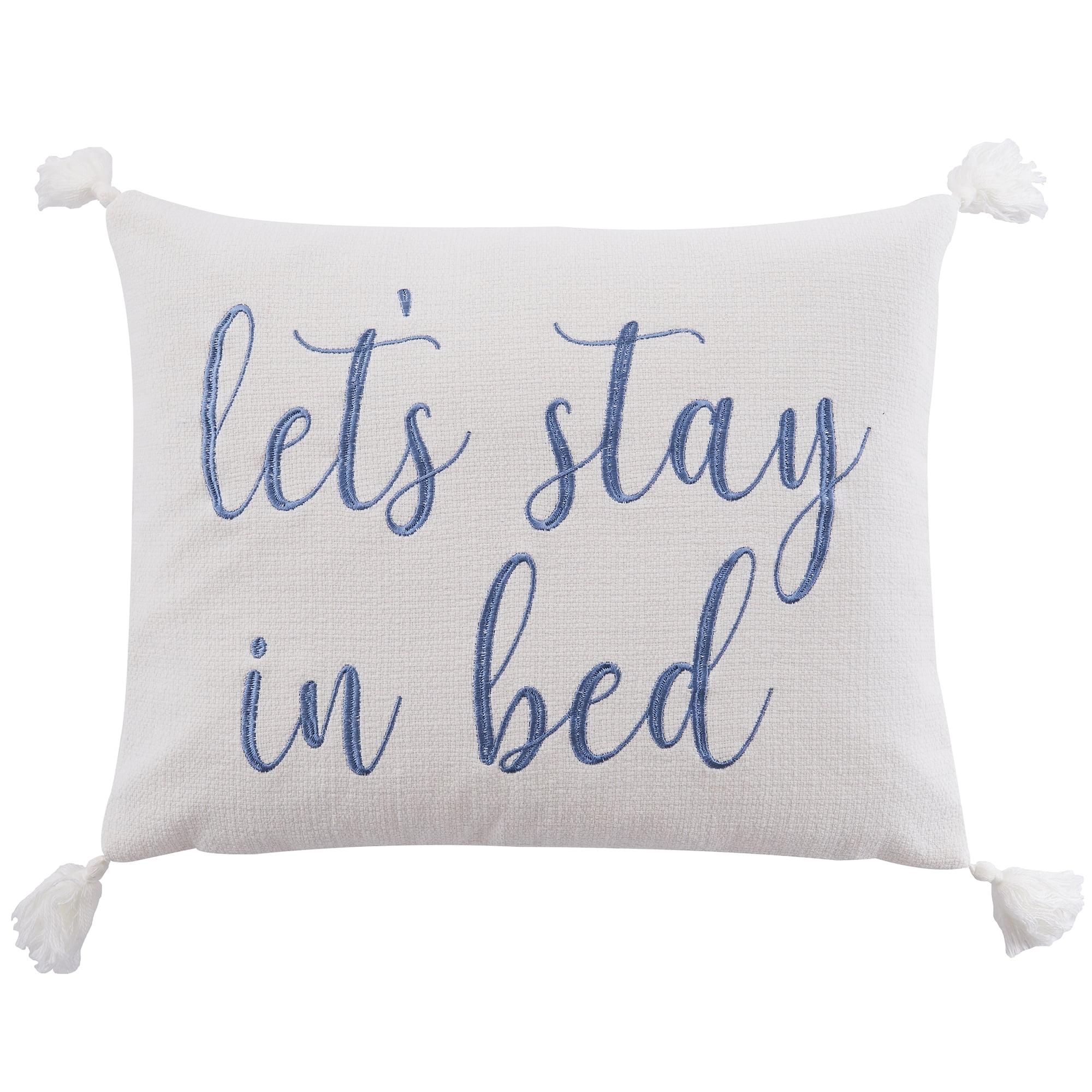 White and Blue Embroidered Stay in Bed Pillow