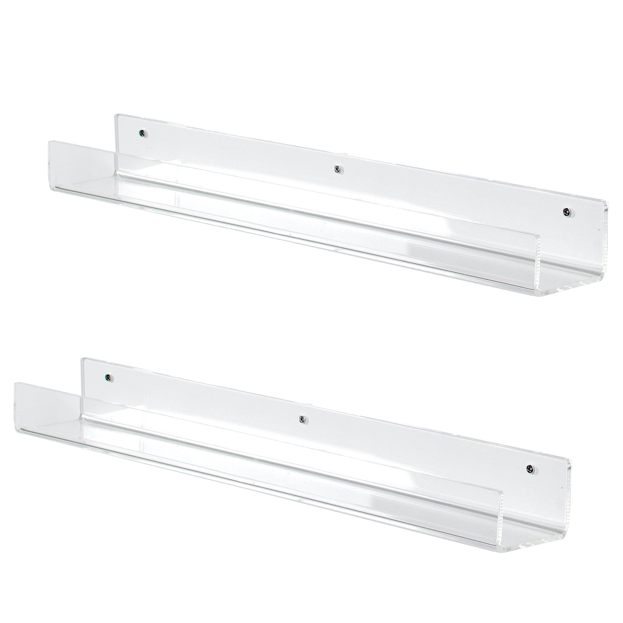 Clear Acrylic 24" Wall-Mounted Floating Bookshelves, Set of 2