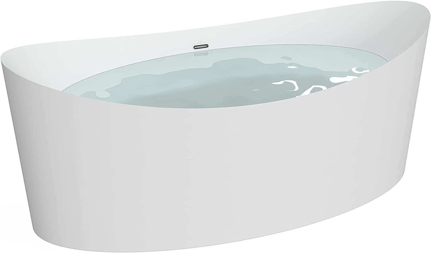 White Oval 59'' Freestanding Acrylic Soaking Bathtub