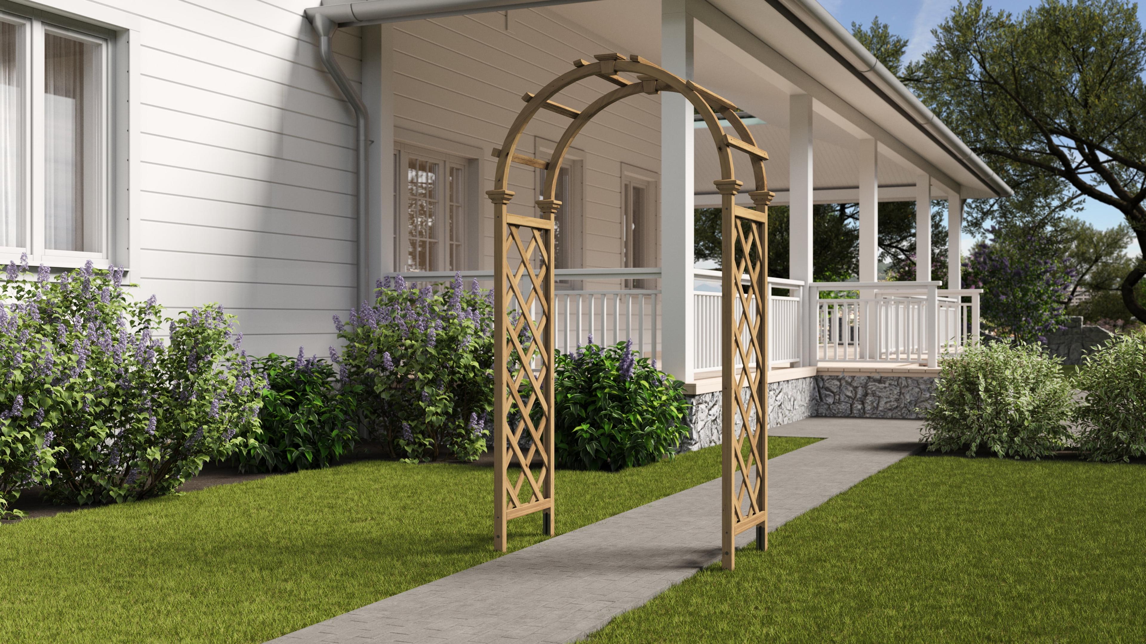 Golden Brown Cedar Wood Garden Arbor with Arch Top