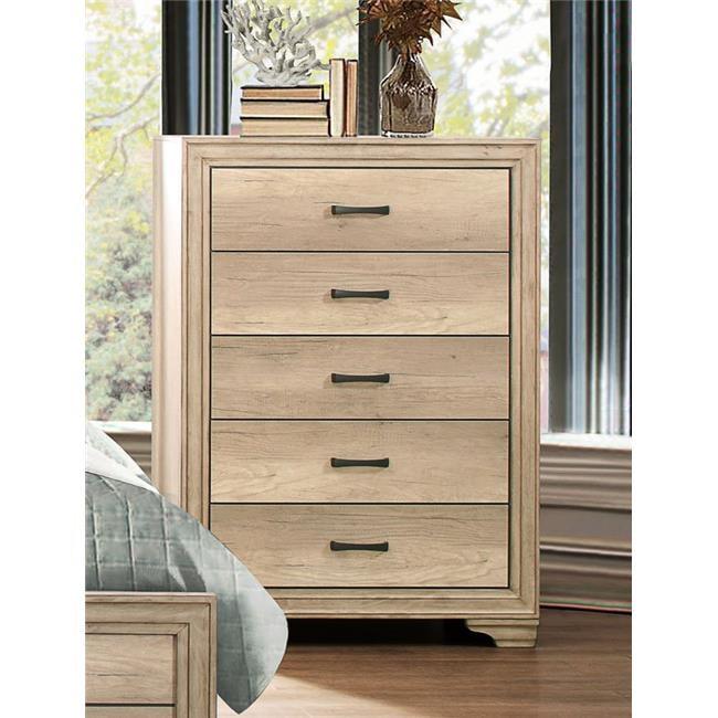 Natural Brown 5-Drawer Chest with Metal Handles