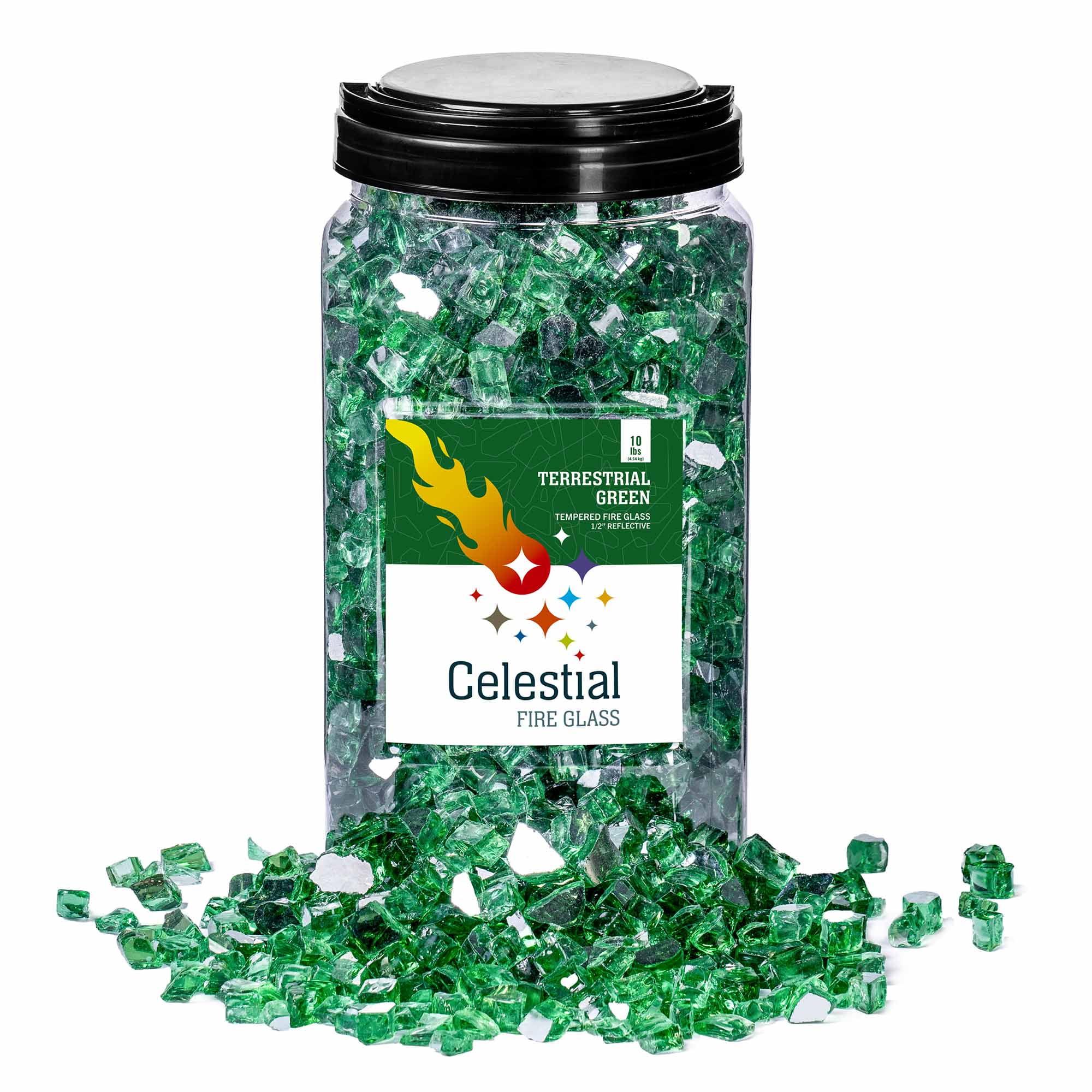 Terrestrial Green Reflective Tempered Fire Glass 1/2", 10 lb. Jar