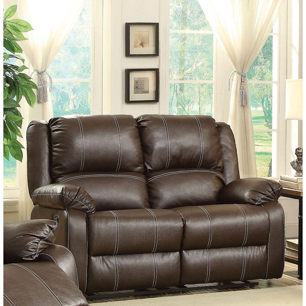 Contoured Comfort Brown Faux Leather Loveseat with Cup Holders