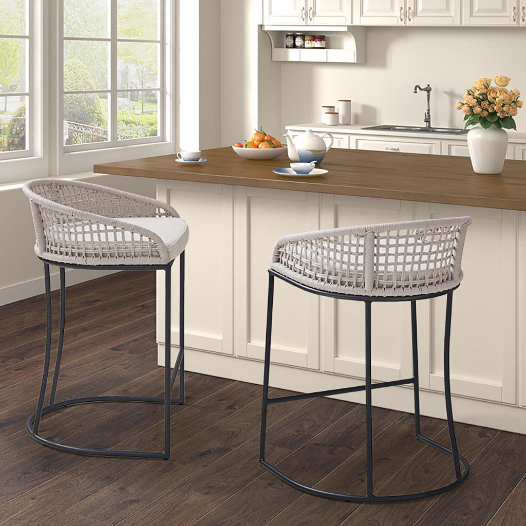 Hermosa Natural Woven Rope 25" Counter Stool with Metal Base